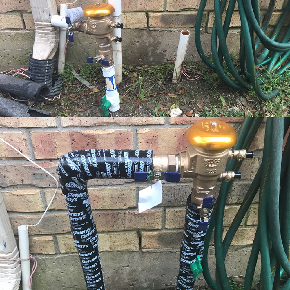 An Elite irrigation repair before and after on a Katy home